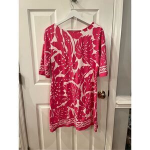 Barbara Gerwit Pink & White Cross Back 3/4 Sleeve Dress sz XL EUC